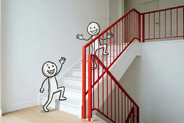 Personajes caricaturescos subiendo escaleras